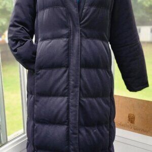Talbots Black Long Quilted Puffer Down Hooded Coat